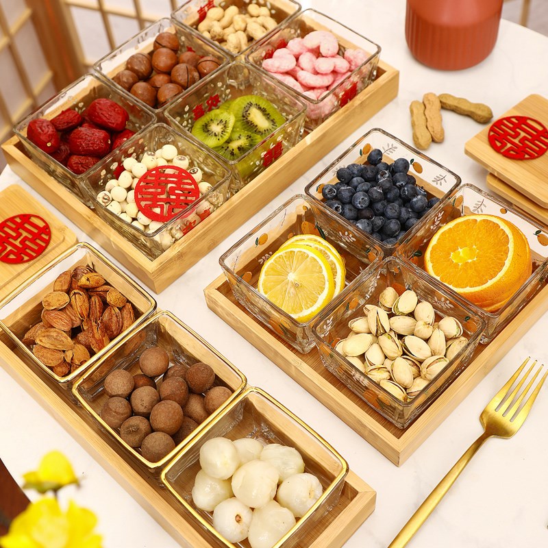 水果盘盒家用客厅茶几结婚乔迁新居玻璃高档轻奢之喜2022新款商用