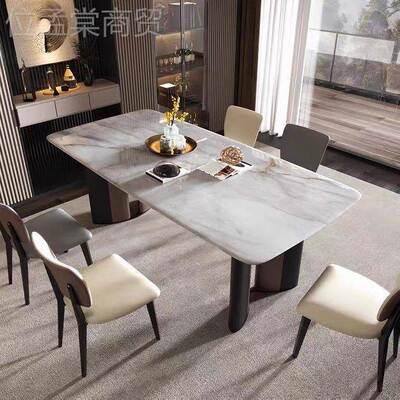 意式轻高端桌亮光超晶石餐餐椅组YTU合小户型现简代约微奢晶石餐