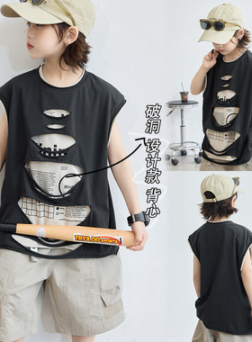 男童背心t恤夏装2026新款儿童夏季无袖棉体恤大男孩上衣洋气T潮牌