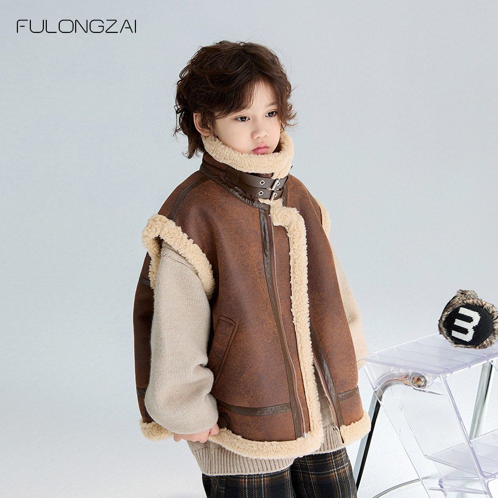复合皮毛一体无袖外套宝宝马夹