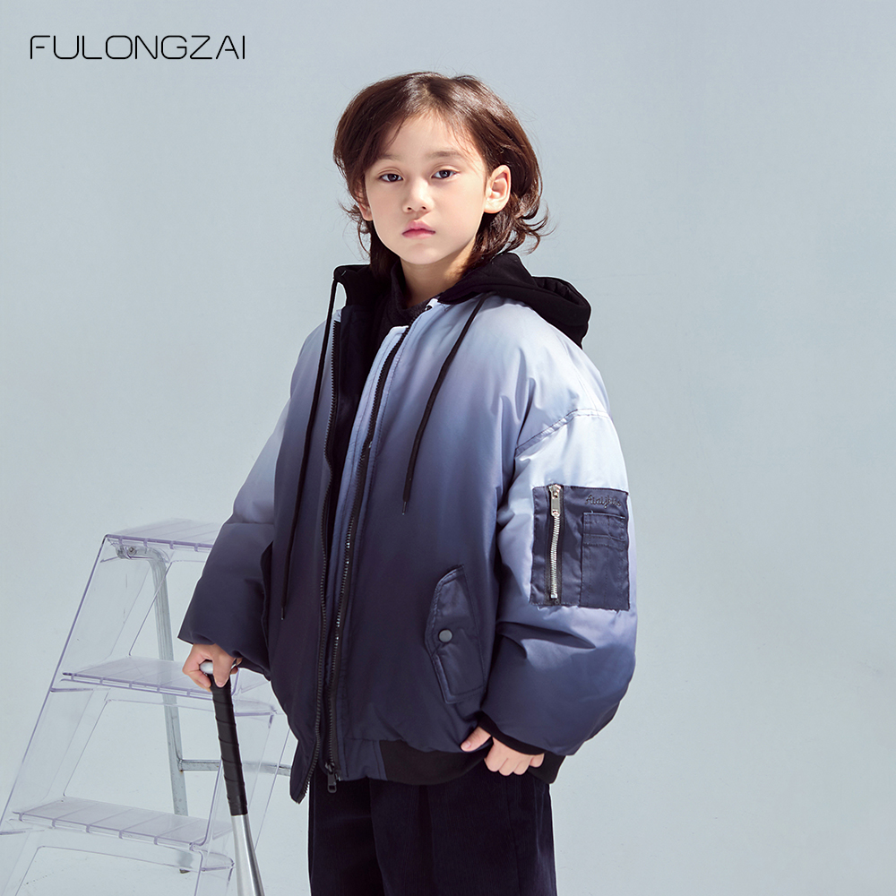 FULONGZAI 亲子童装冬男女童中大童宽松棉服渐变棒球服夹克外套