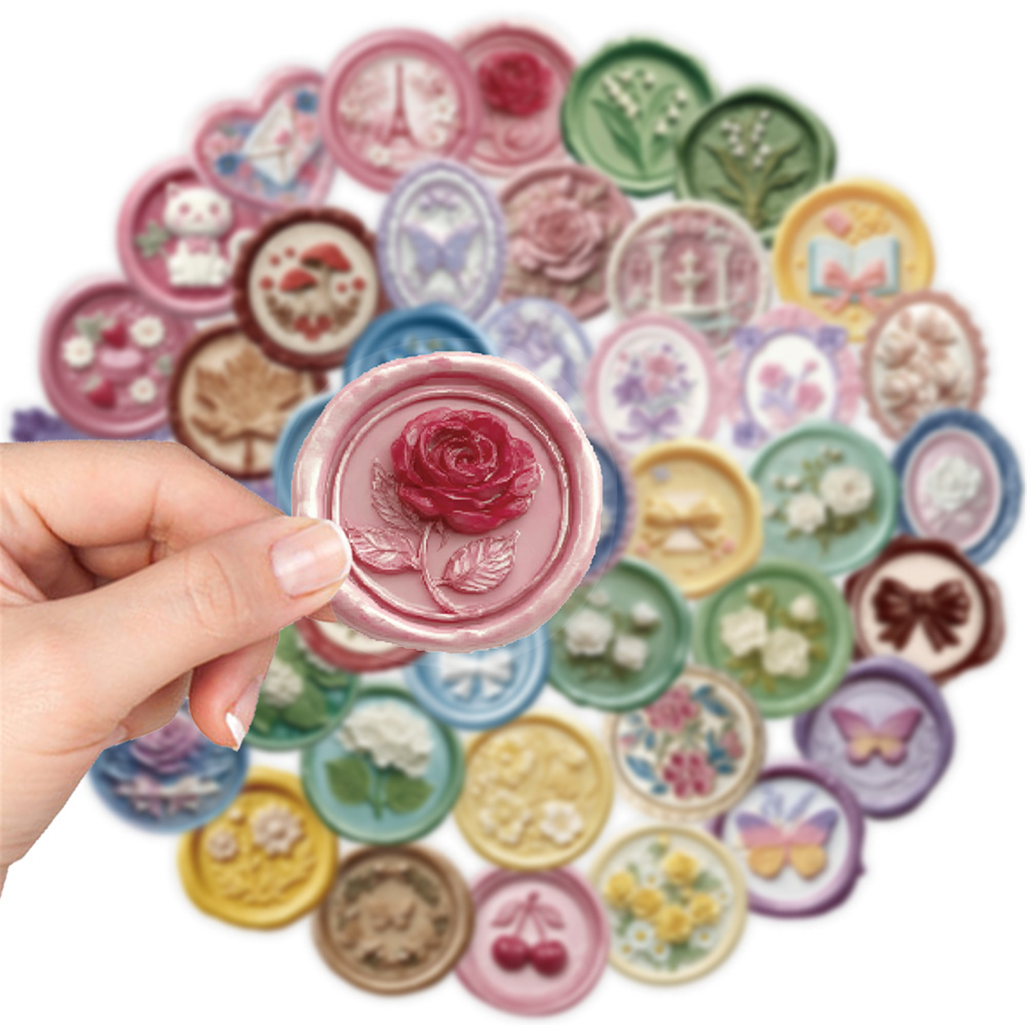 复古玫瑰花火漆印章DIY手账装饰贴纸多色花卉图案手工