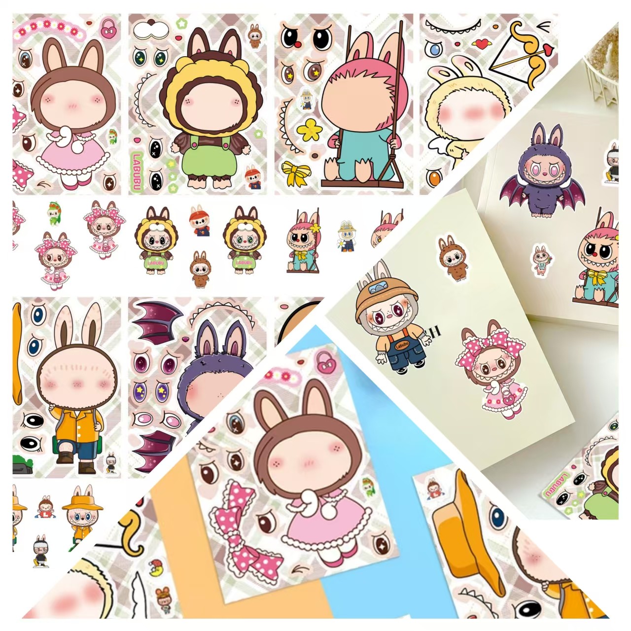 拉布布换装贴纸labubu免裁剪儿童益智diy卡通可爱diy手机笔记本平板电脑水杯充电宝行李箱手账