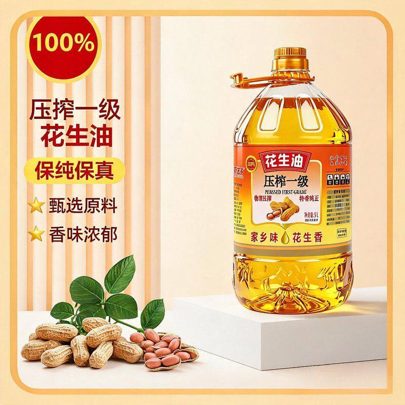 【中秋补贴100】100%纯花生油古法压榨一级家庭食用油5L醇香浓厚