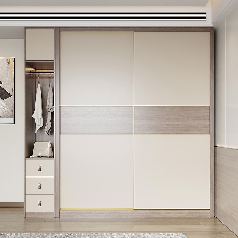 实木推拉门衣柜家用卧室移门柜子小户型现代简约一门到顶成品衣橱