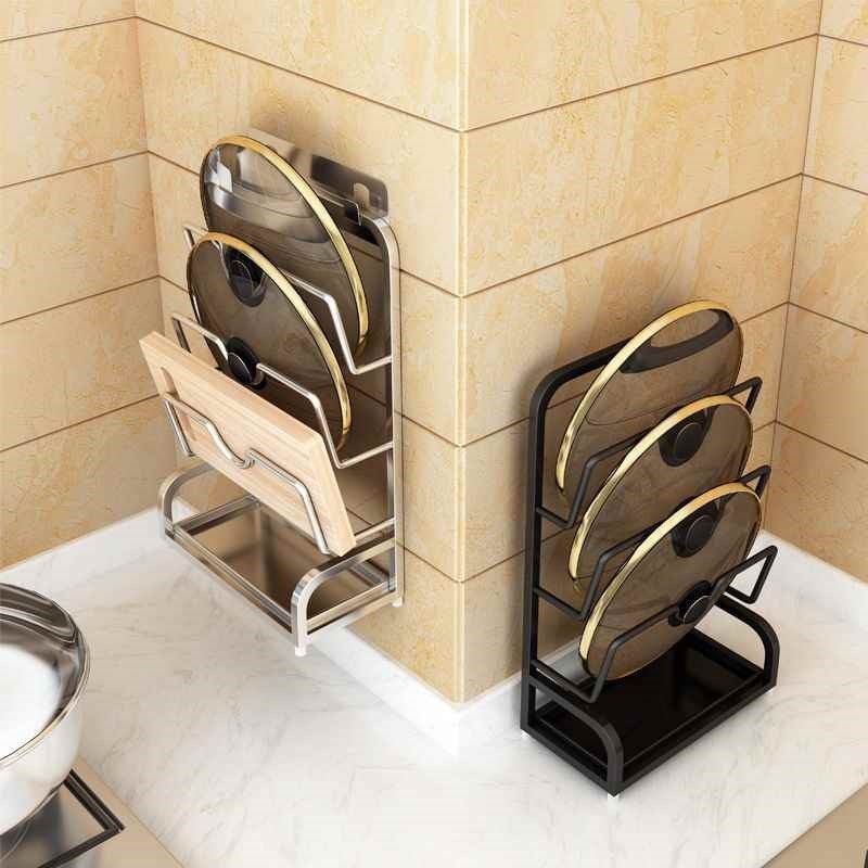 【折扣店】不锈钢锅盖架壁挂免打孔厨房台面坐式T砧板菜板收纳架