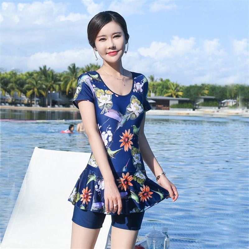妈妈连体泳装温泉平角泳裤显瘦游泳衣大码加肥5XL保守Z肥胖子泳衣