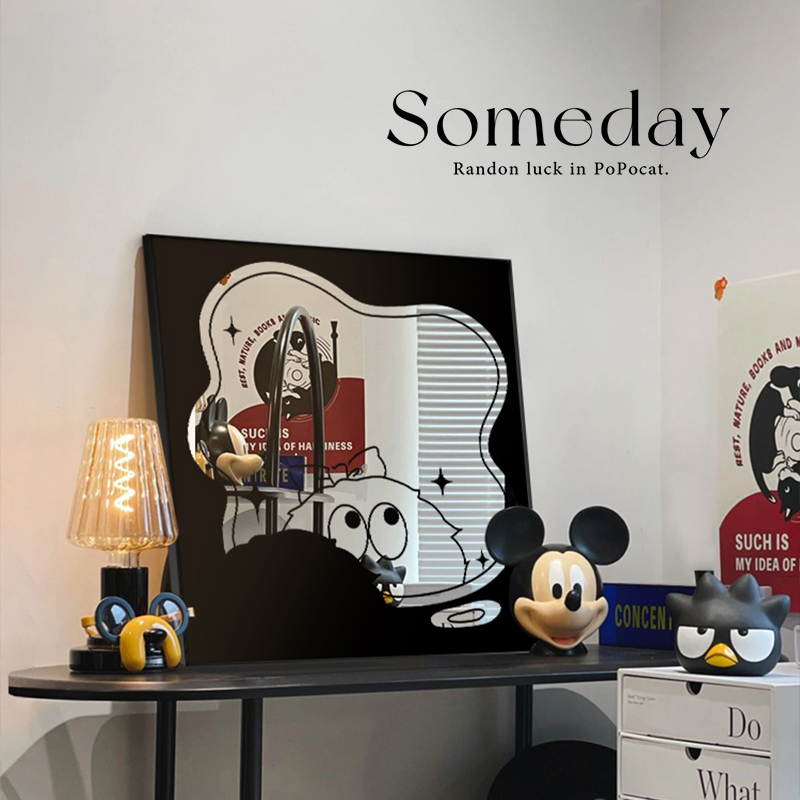 黑煤球饭厅装饰画主卧床头挂画化妆G台镜子画摆件桌面摆画高级