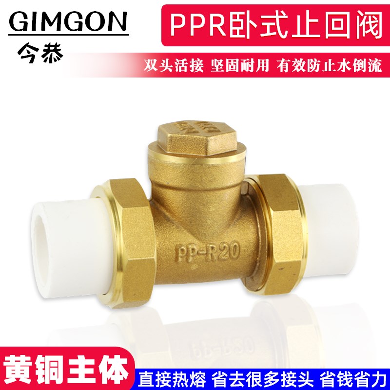 双热熔活接单向卧式逆止PPR黄铜止回阀自来水管4分6分1寸20 25 32