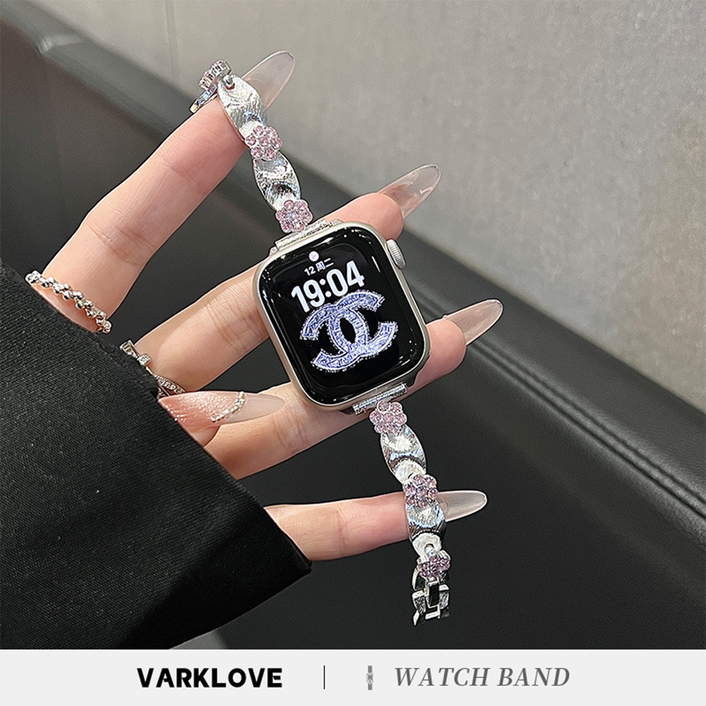 适用苹果手表S11镶钻银质表带