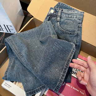 千屿诗实拍重工满钻bling闪亮牛仔裤女辣妹高腰直筒宽松显瘦早春
