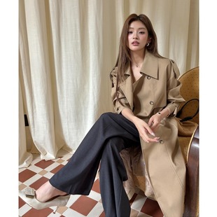千屿诗实拍2025秋冬新款经典风衣卡其色大衣中长过膝翻领气质时尚