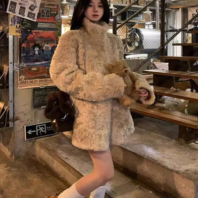 皮毛一体羊羔毛外套女冬季宽松中长款加厚保暖泰迪毛绒绒棉服大衣