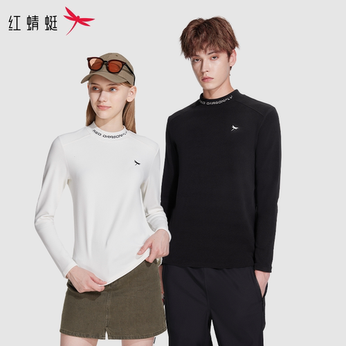 红蜻蜓情侣装2025秋季新款女士圆领长袖刺绣山茶蚕羊衣打底衫男款