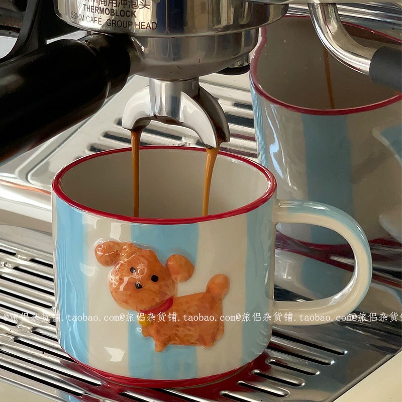 可爱手绘釉下彩修勾陶瓷餐具套装马克杯咖啡杯早餐甜品盘礼物