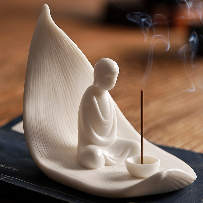 禅意陶瓷香插香座 家用佛具香薰炉 线香卧点插香器台香道檀香托盘