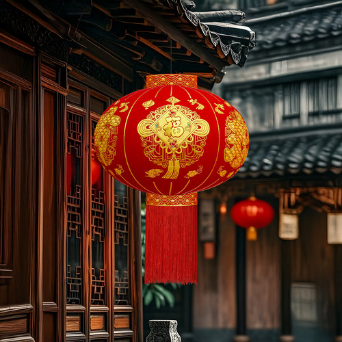 新年红植绒灯笼2026春节门口挂饰