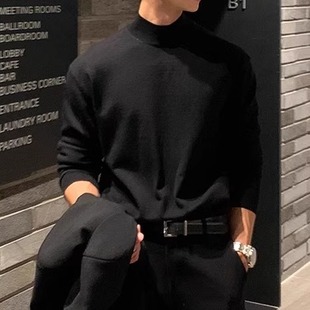 德绒半高领打底衫男秋冬季360克重磅加绒西装内搭成熟稳重长袖t恤