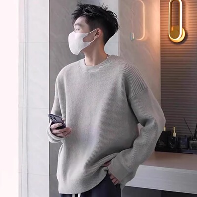 美式圆领毛衣男款秋冬季加绒保暖