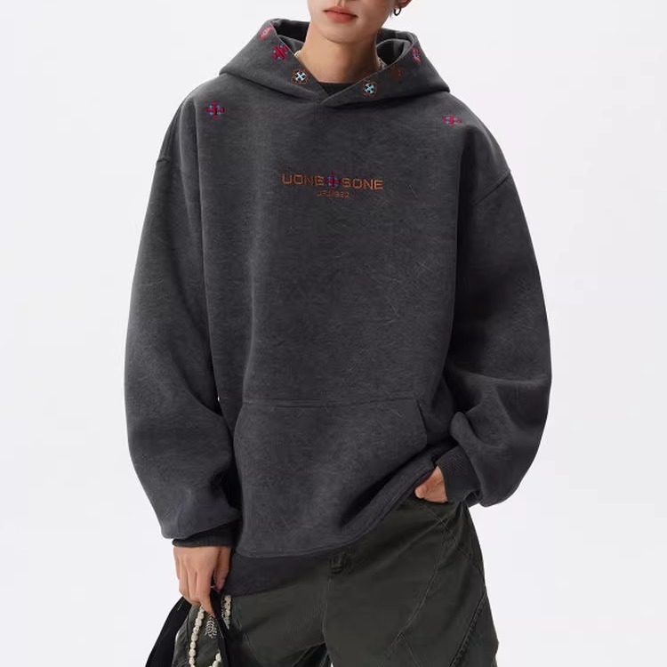 美式扎染刺绣连帽卫衣男款秋冬季