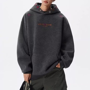 美式扎染刺绣连帽卫衣男款秋冬季重磅加绒廓形套头衫潮牌外套上衣