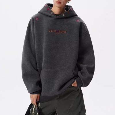 美式扎染刺绣连帽卫衣男款秋冬季