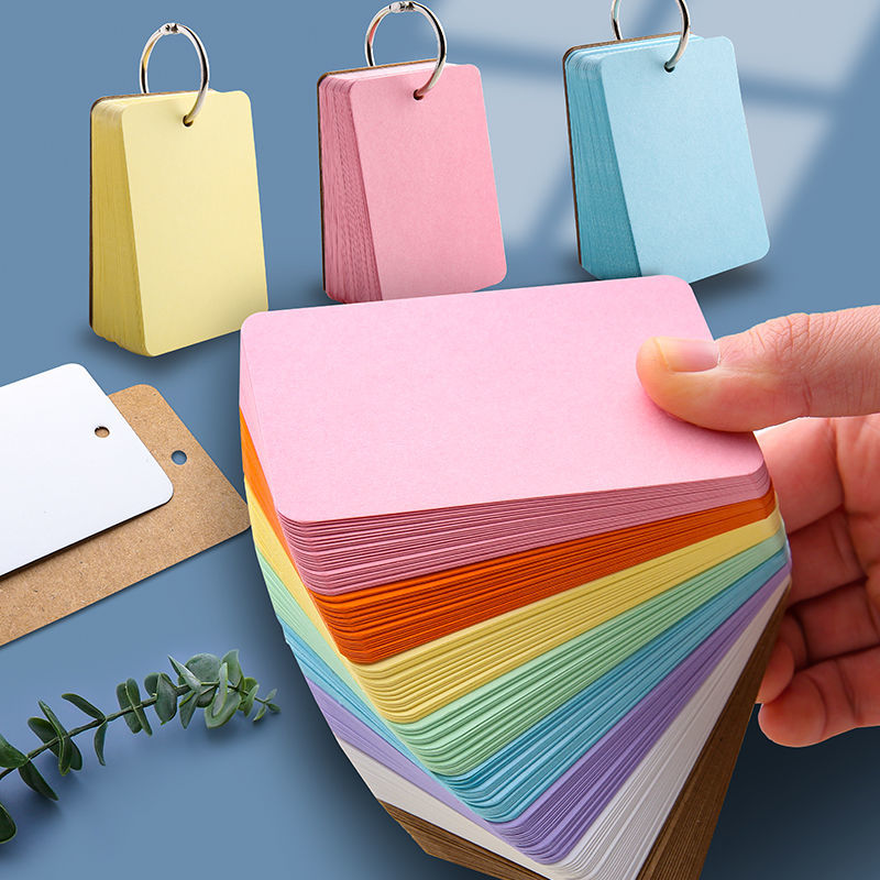 空白彩色英语单词卡片活页环扣式识字记忆手绘diy教具便携硬卡纸