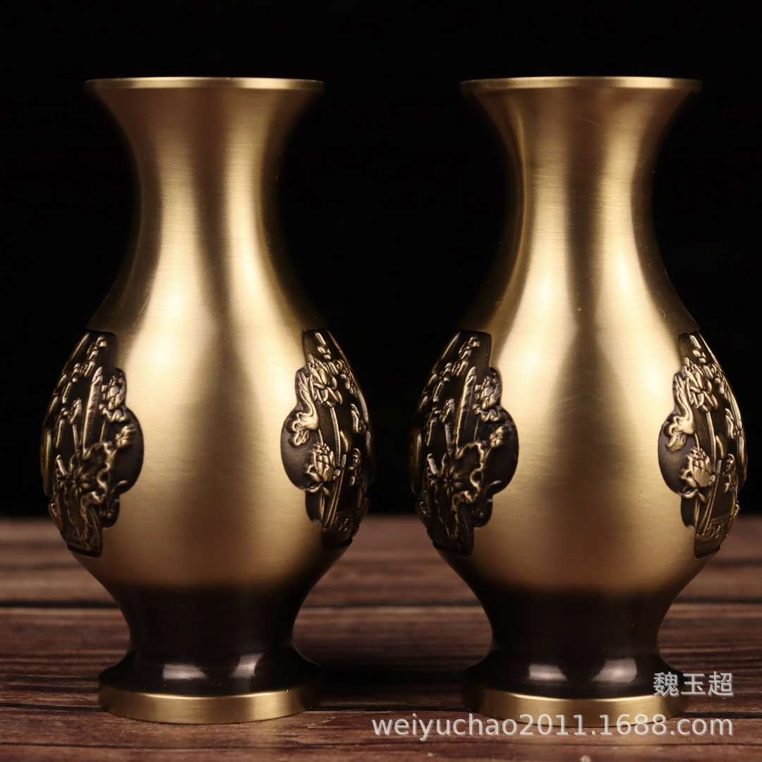 纯铜花瓶仿古花瓶摆件福字对联花瓶吉祥如意花瓶富贵有余花瓶摆件