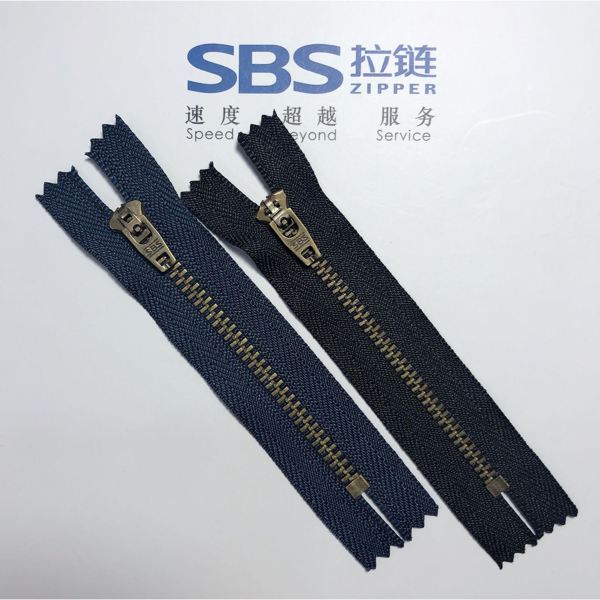 sbs3号金属拉链闭尾弹簧头黄铜青古铜牙男女牛仔休闲裤辅料现货批