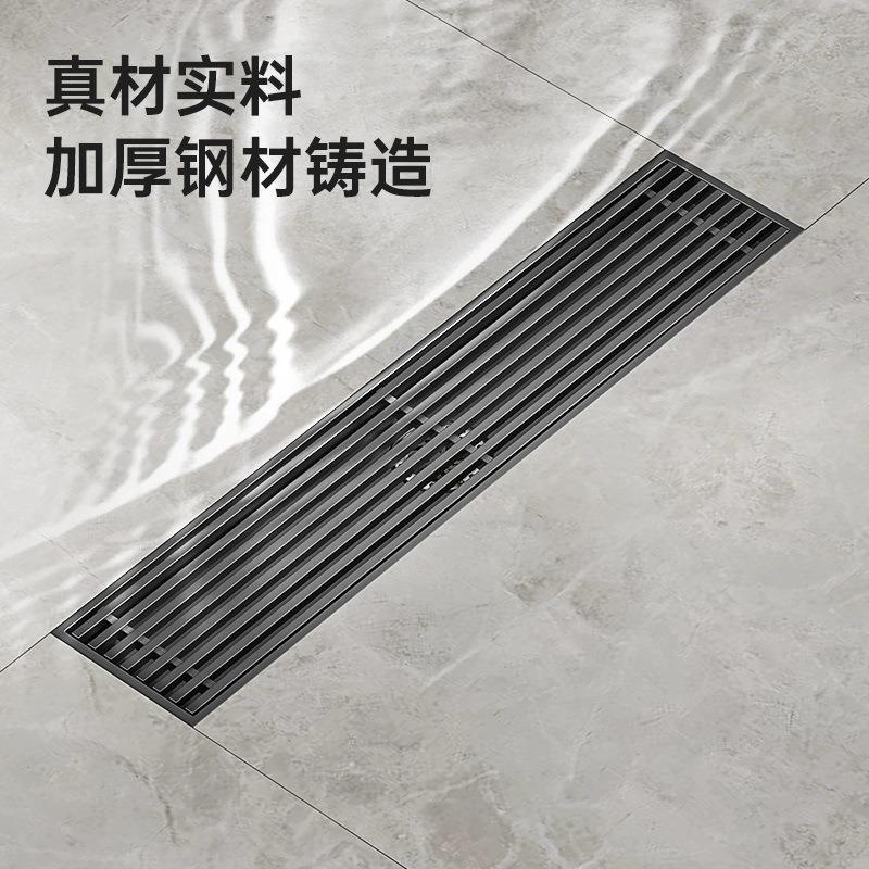 枪灰色长条竹排地漏淋浴房大排量不锈钢烤漆地漏卫生间防臭防堵
