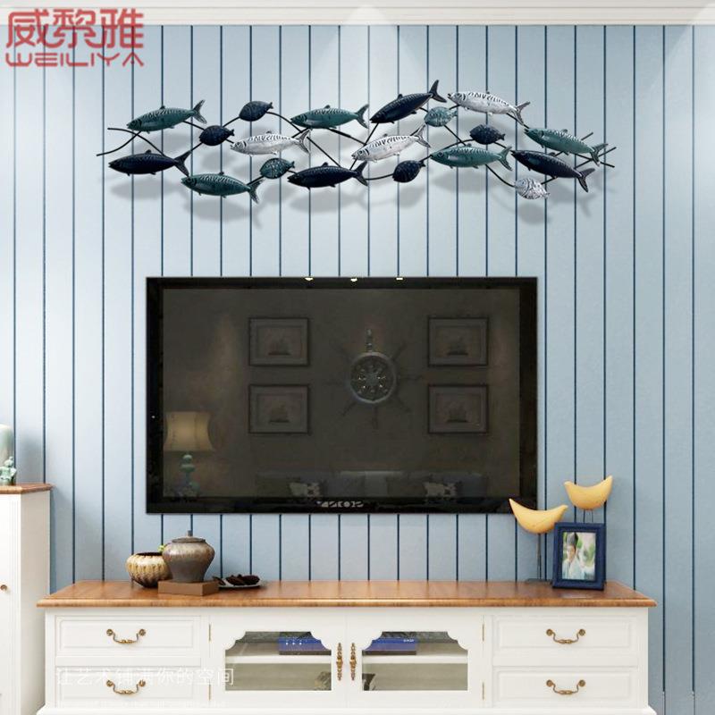 地中海风格墙面装饰品铁艺壁饰鱼客厅创意墙饰儿童卧室背景墙挂饰