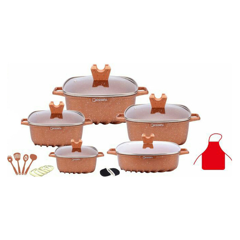 Dessini22件西式锅具套装多功能方形压铸铝锅不粘送礼品烹饪汤锅