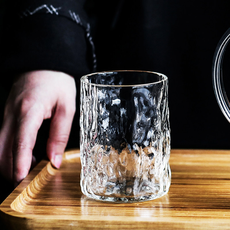 日式锤目纹玻璃冷水杯套装玻璃品茗杯家用大容量耐高温防爆水杯