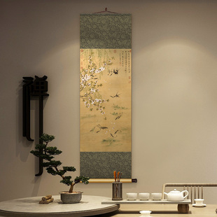 恽寿平燕喜鱼乐图中式丝绸卷轴挂画茶室玄关装饰画客饭厅书房壁画