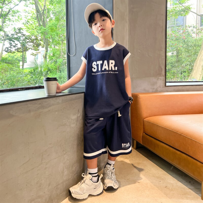 孩子棉混纺布B类夏季男套装