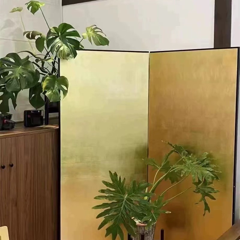 日式手绘漆画空白素金箔屏风客厅隔断茶室办公室摄影道具屏风定