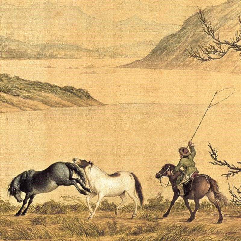 电视壁纸背景墙客厅墙纸壁画百骏图新中式餐厅郎世宁无纺布定制