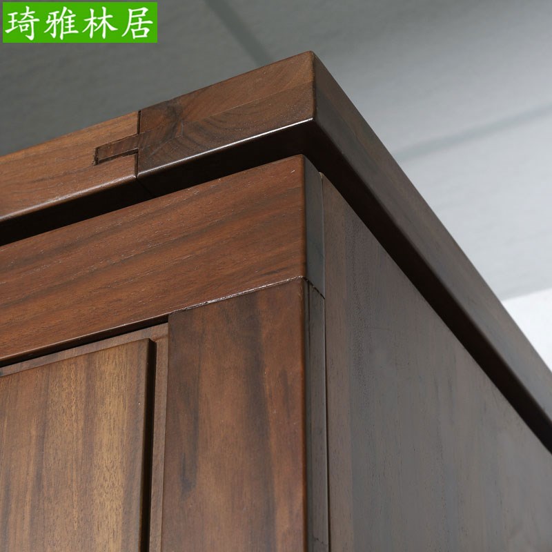 北美黑胡桃全实木四门衣柜现代简约原木大衣橱家用卧室储物柜定制