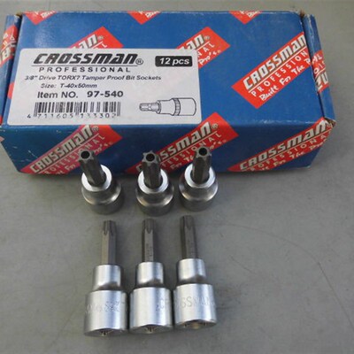 进口货CROSSMAN美国十字牌3/8中飞花形带批头套筒星型中孔起子头