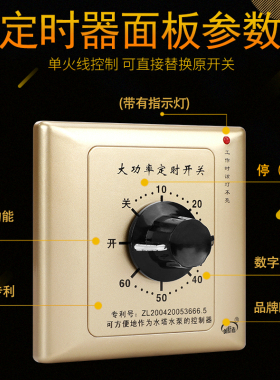 香槟金60分钟定时开关220v倒计时自动断电机械式86型水泵定时器