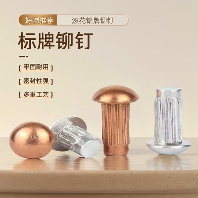 紫铜标牌铆钉铝铆钉GB827滚花铭牌铆钉304不锈钢半圆头扁商标铆钉
