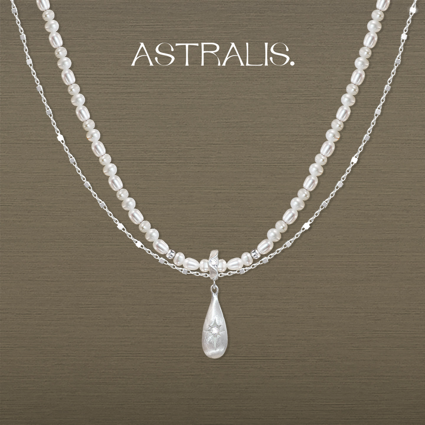 ASTRALIS&middot;隐星｜拉丝天然巴洛克珍珠水滴双层项链叠戴原创锁骨链