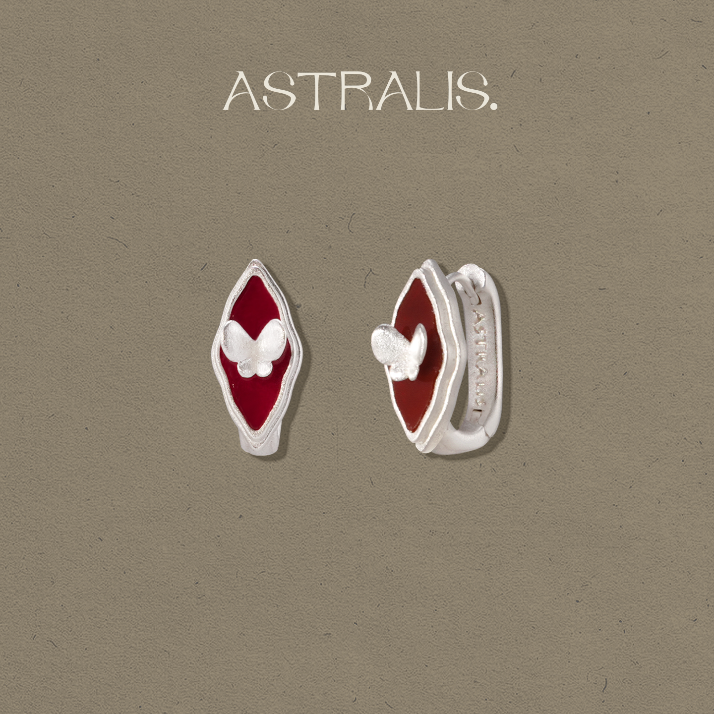 【周洁琼同款】ASTRALIS 蝴蝶红玛瑙菱形耳扣女复古气质通勤耳环