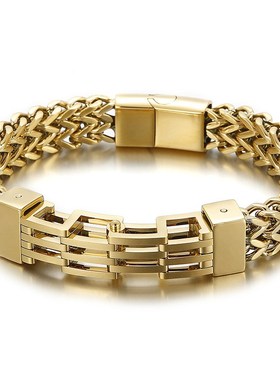 时尚霸气钛钢男士手链 双层双排正反四方链 N钛钢磁铁扣头手链饰