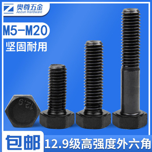 M20 12.9级外六角螺丝高强度加长全牙半牙发黑螺栓 M5M6M8M10