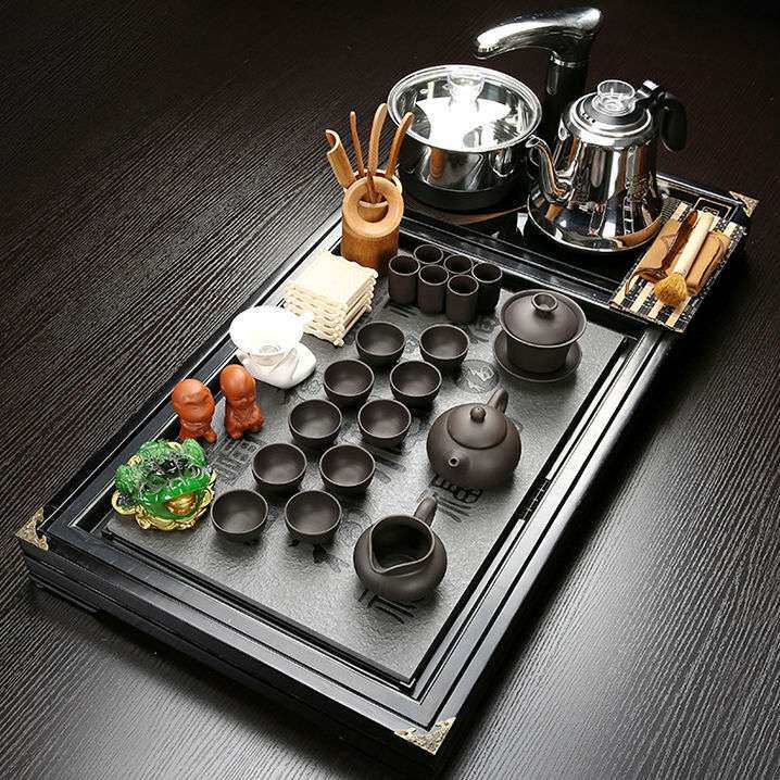 茶具套装整套陶瓷乌金石实木茶盘智能智能茶具全自动电磁炉套装