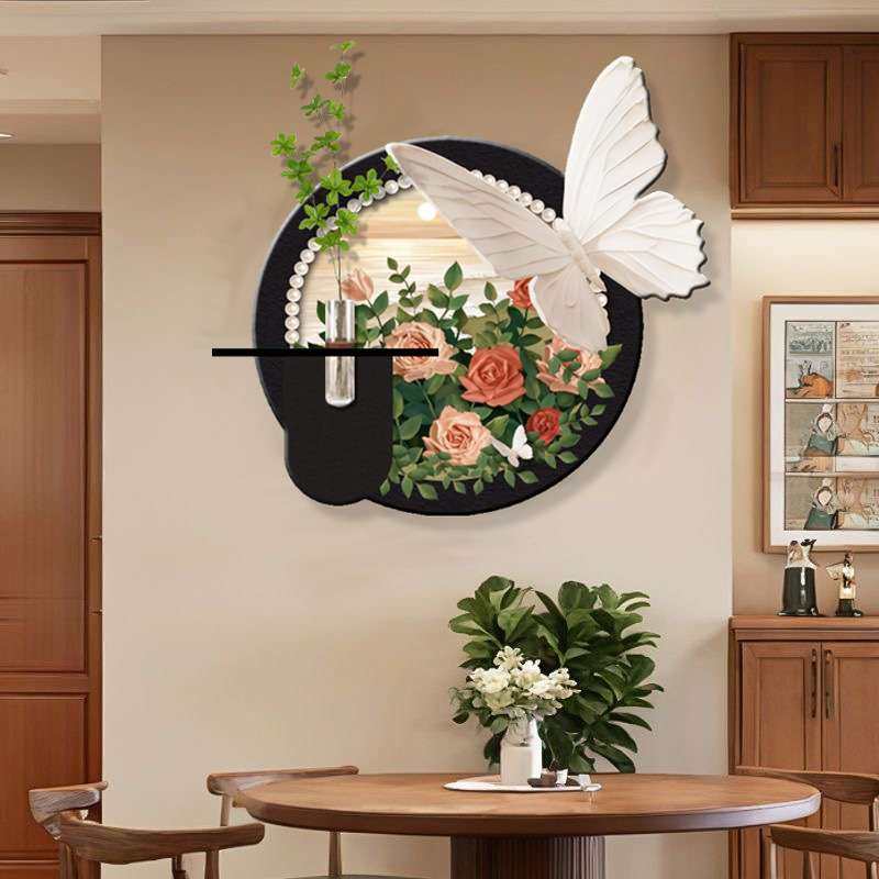 CS-030中古风餐厅装饰画水培绿植客厅挂画玫瑰蝴蝶置物架餐厅画