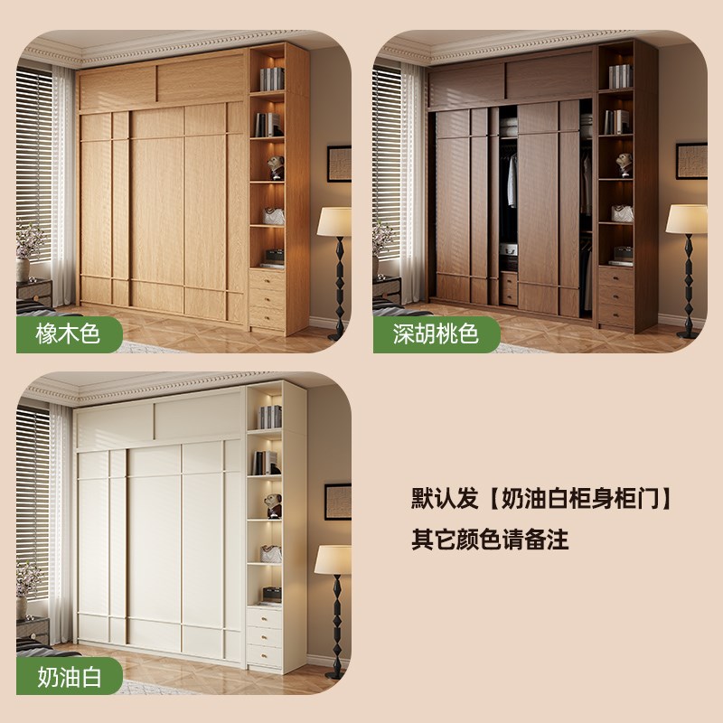 定制实木推拉门衣柜家用卧室现代简约移门小户型骨骼线滑门大衣橱