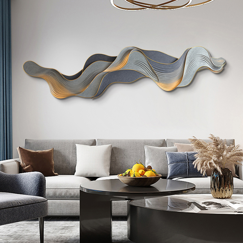 背靠山轻奢风客厅装饰画抽象精雕创意沙发背景墙挂画氛围发光壁画