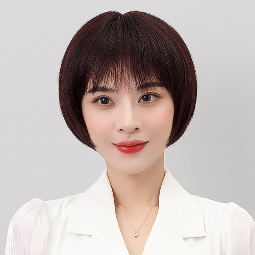 假发女夏短发真人发m丝波波头发型仿真妈妈自然圆脸全头套真发发